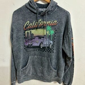 Gray Graphic Hoodie Local Scene Unisex Distressed Size M Retro Car
